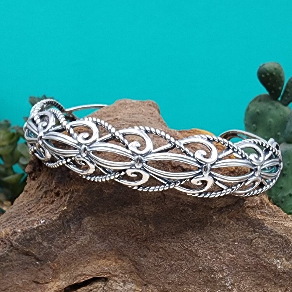 Carolyn Pollack Relios 925 Sterling Braided Weave Design 6.7" Cuff Bracelet 20g